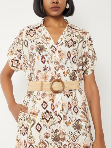 Max Women's Cotton Blend A-Line Below The Knee Dress (BOH15_Ecru