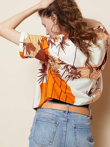 VERO MODA Women Tropical Cotton Regular Fit Orange Shirt