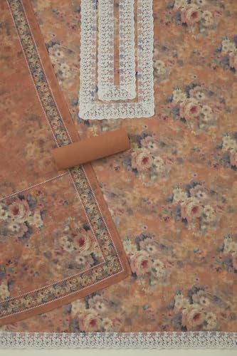 Soch Womens Rust Linen Floral Print Unstitched Dress Material With Pearl
