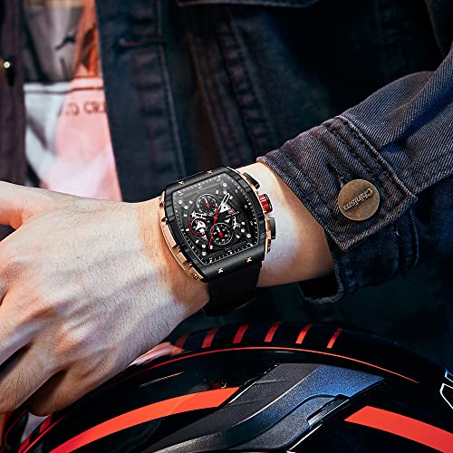 Mini Focus Mens Watches 3ATM Waterproof Movement Sport Wrist Watches with Silicon Strap, Rose Gold