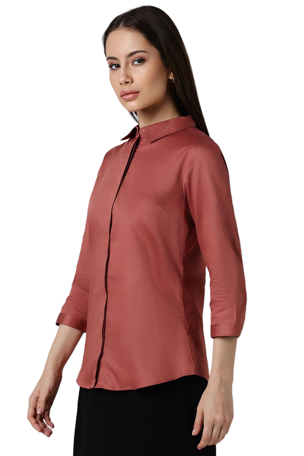 Van Heusen Women's Cotton Regular Fit Shirt (Vws4Crgfo12560_Peach S)