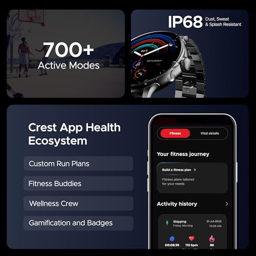boAt Lunar Oasis w/TBT Navigation, QR Tray, Watch Face Studio, Bluetooth Calling, Emergency SOS 1.43" (3.6 cm) AMOLED Display Fitness Smart Watch for Men & Women(Steel Black)