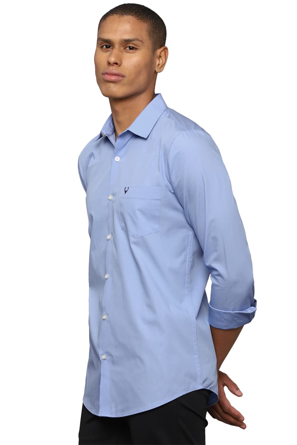 Allen Solly Men's Solid Superslim Shirt (ASSFQMOB087035_Medium Blue 40)