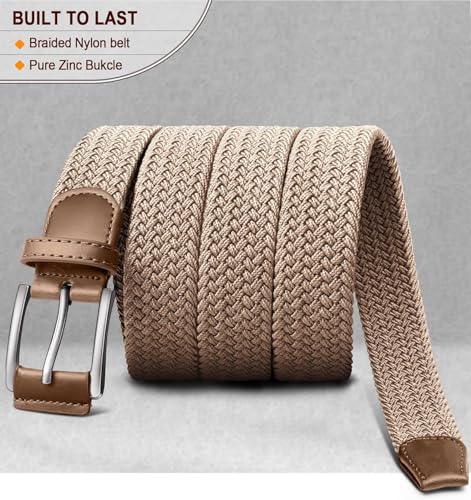 ZORO UNITED Woven Fabrict Stretchable Braided Belt for Men & Women, Beige