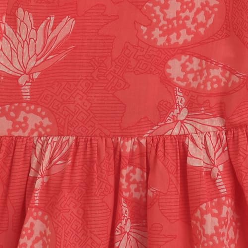 Hopscotch Girls Sleeveless Coral 3-Pc Floral Cotton Kurta Sharara Set For Age (9-10 Years)