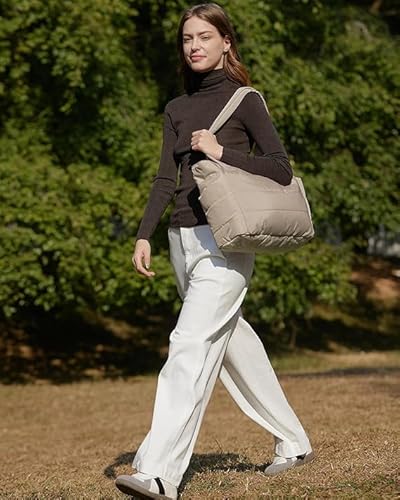 Prplet Tote Bag for Woman | Lightweight Puffy Shoulder Handbag with Multi Compartment | Travel, Office, Gym & Daily Use | Durable Taslan Fabric (Brown)