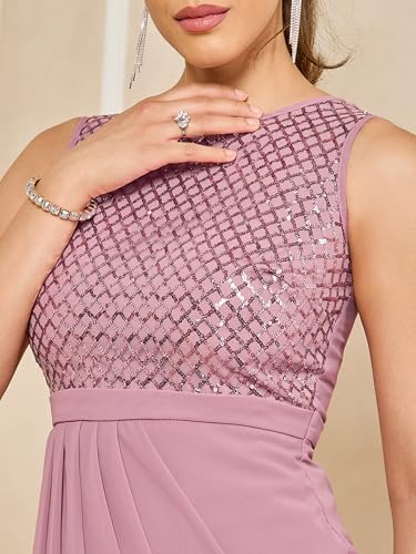 Miss Chase Women's Round Neck Sleeveless Embellished Midi Dress (MCSS25D92-76-261-04, Dusty Lavender, M)