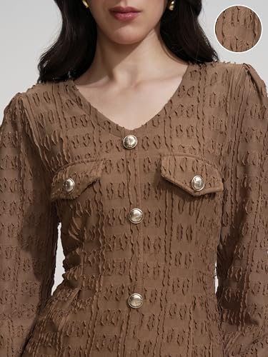 Tokyo Talkies Women V Neck Regular TTJ6012376 Brown L