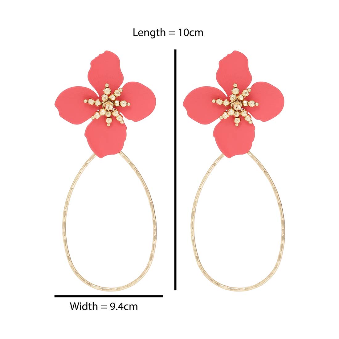 Aaishwarya Red Floral Waterdrop Oversized Dangle Earrings For Women And Girls.
