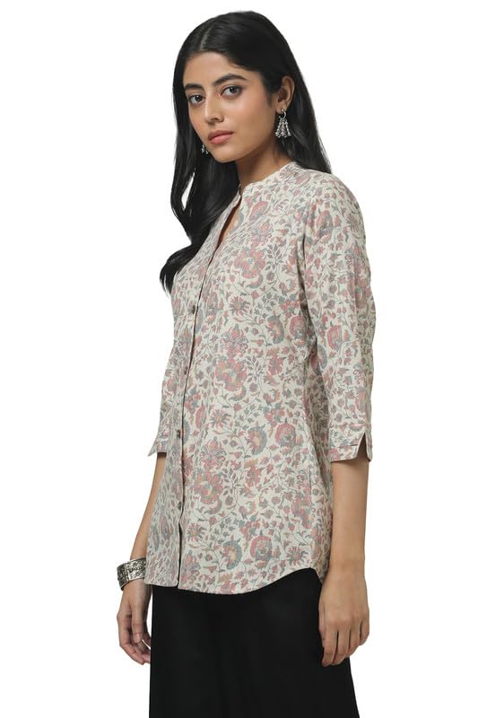 Soch Womens Beige Linen Ethnic Motifs Tunic