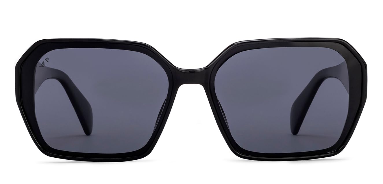 VINCENT CHASE EYEWEAR By Lenskart | Black-Grey Full Rim Hexagonal | Stardust | Branded Latest And Stylish Sunglasses | Polarized And 100% Uv Protected | For Women | Large | Vc S16907