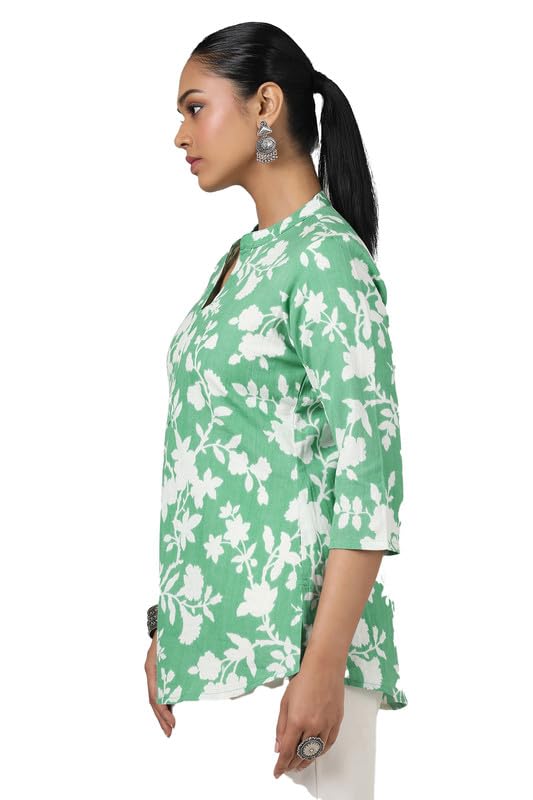 Soch Womens Green Cotton Flex Floral Print Tunic
