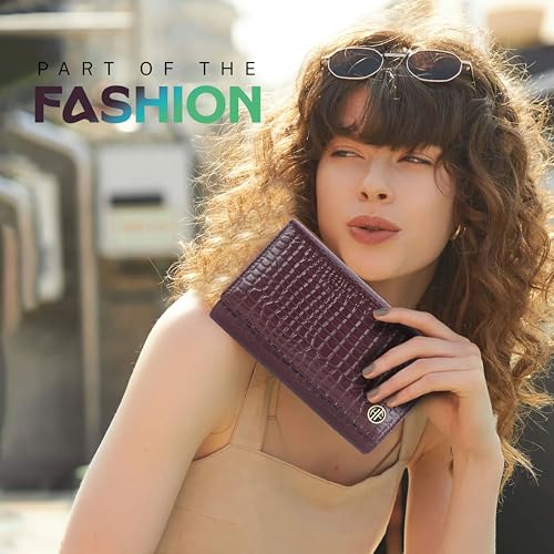 HAMMONDS FLYCATCHER Genuine Leather Wallet for Woman with 8 Card Slots - Clutch Purse for Women, Ladies Wallet for Women Stylish, Ladies Purse for Women Wallet - Croc Redwood