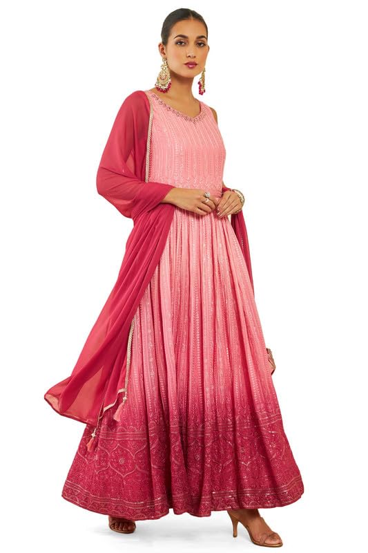 Soch Pink Georgette Gown with Embroidery and Sequins
