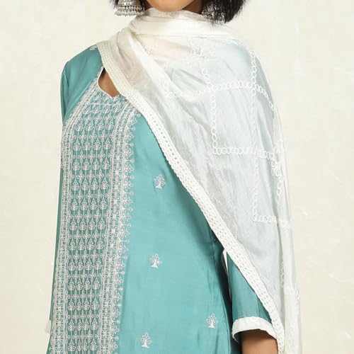 Blue Silk Blend Machine Embroidered Unstitched Suit Set