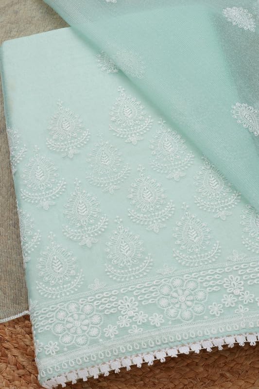 Soch Womens Turquoise Blue Kota Embroidered Unstitch Dress Material With Thread Work