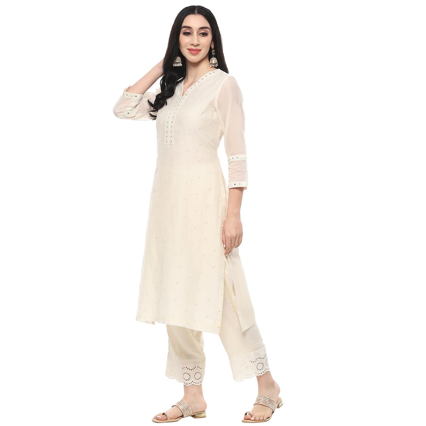 BIBA Regular Women Polyester Self Design Kurta (SUMMERSTAPLESCOLLECTION20282SS24WHT_White