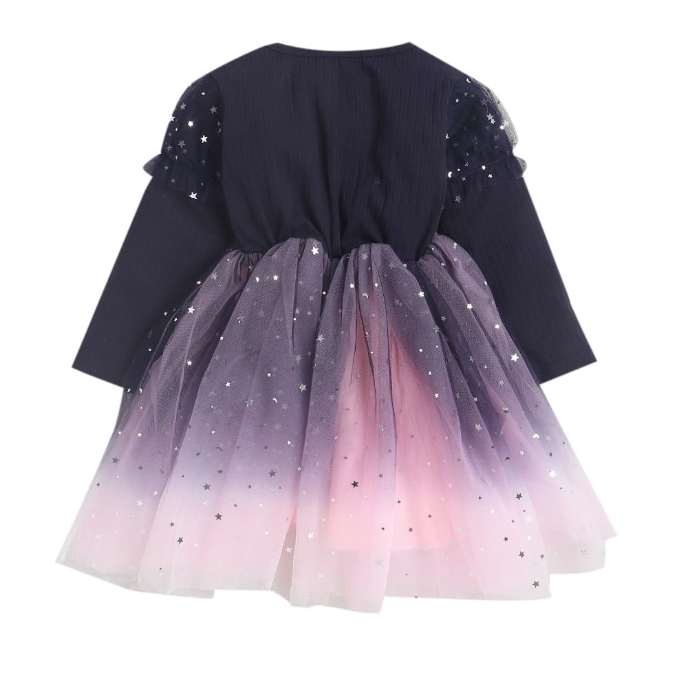 Hopscotch Girls Full-Sleeve All-Over Print Party Dress in Navy Color for Ages 2-3 Years