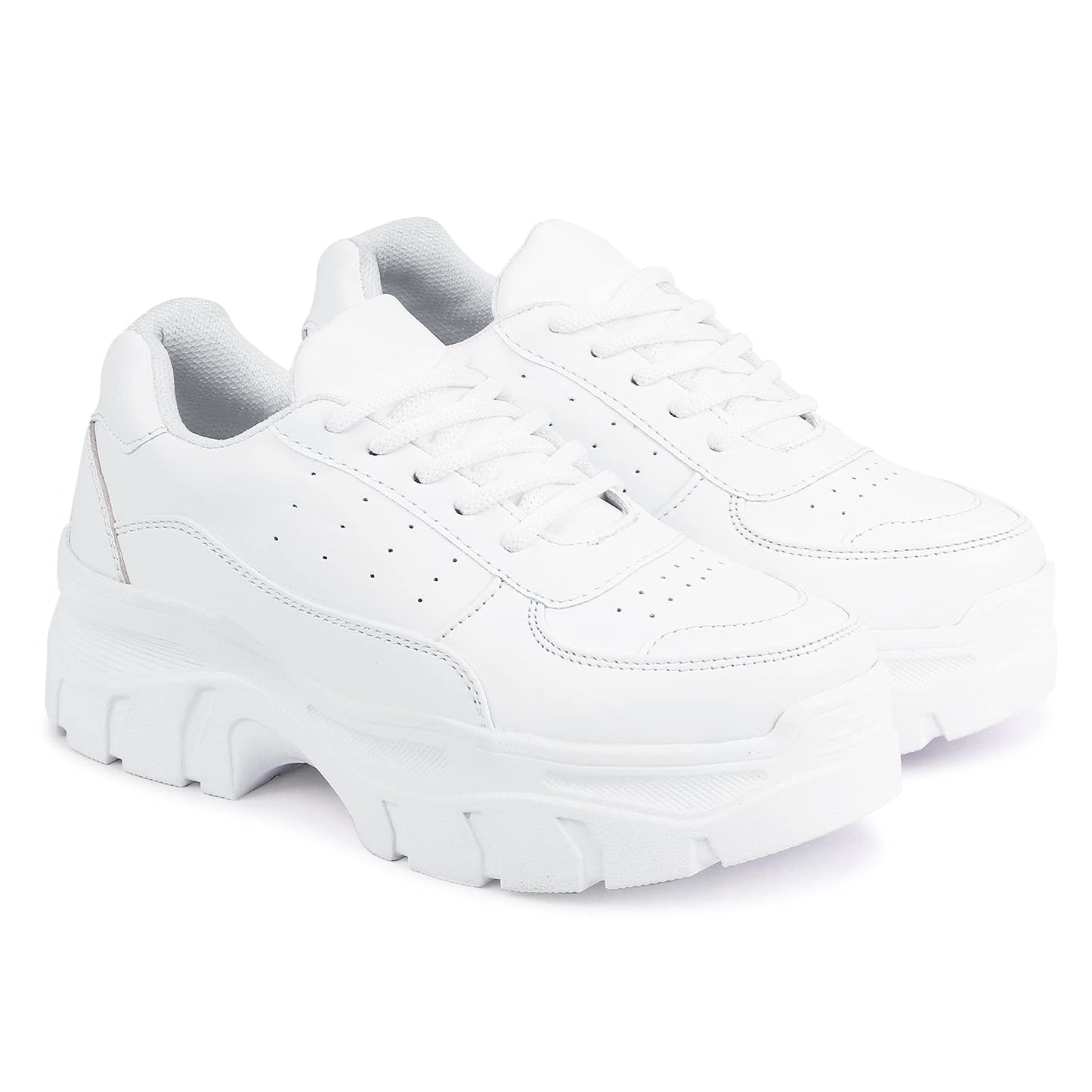 LENSBURY Women's Shoes for Walking Gym Training, Casual, Sports, Slip-On, Lightweight Lace up Athletics Slipon Running Sneaker for Ladies and Girls LBCNV6050WT-36 White