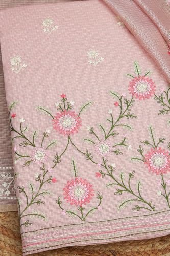 Soch Womens Blush Pink Kota Shimmer Embroidered Unstitch Dress Material With Thread Work