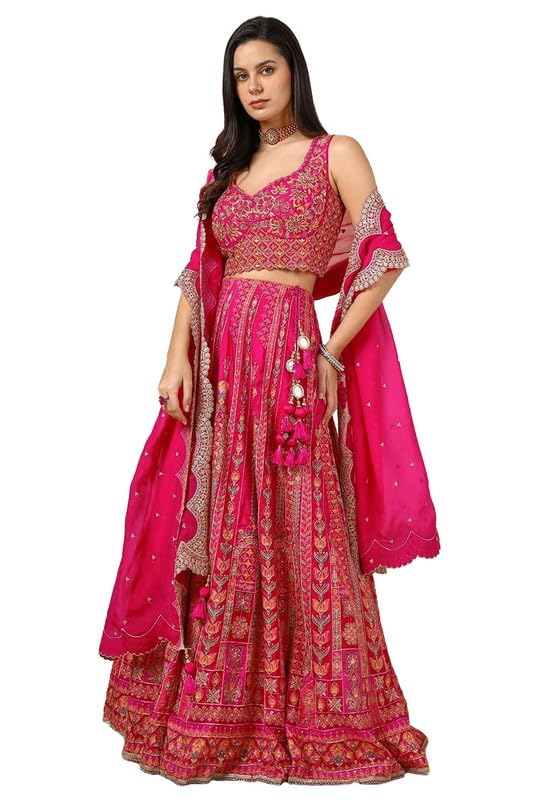 Soch Womens Fuchsia Viscose Blend Ethnic Motifs Ghagra Choli With Beads