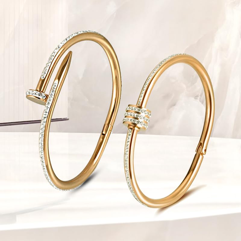 MEENAZ bracelet for women Stylish Bangles for women Adjustable Anti Tarnish Bracelet for girls rose gold Kada for Women Accessories Anti Tarnish Jewellery Stainless Steel Cuff Bracelet gifts Combo