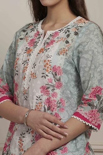 Biba Women Blue Cotton Printed Straight Short Kurta_42