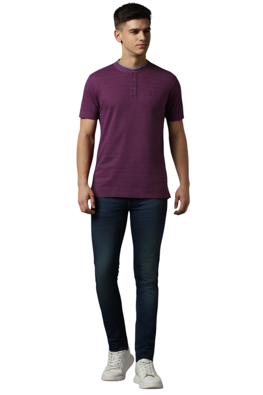 Men Pink Stripe Henley Neck T-Shirt