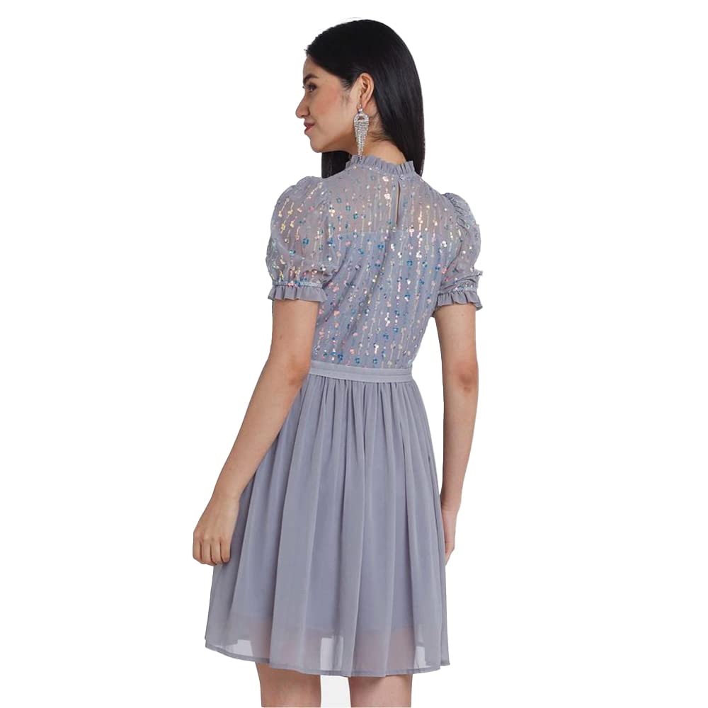 Zink London Women's Grey Embellished A-Line Short Dress