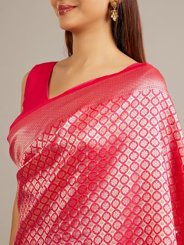 MOHEY Women's Art Silk Floral Buta Patterned Woven Saree with Blouse Piece(Rani)