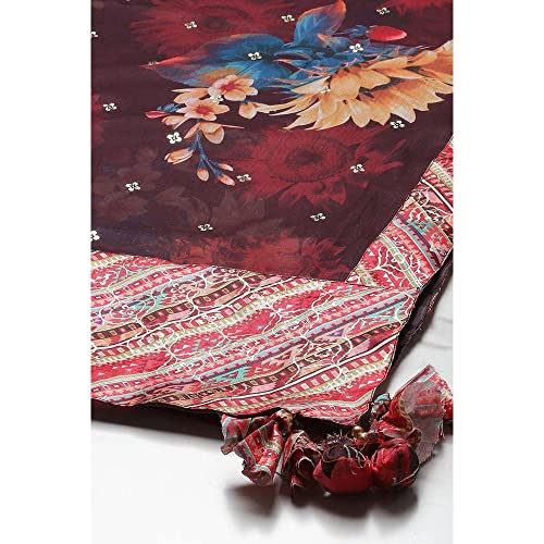 BIBA WOMEN PRINTED FLARED SALWAR KURTA DUPATTA(SKDASSORTED8199_CHOCO BROWN_38)