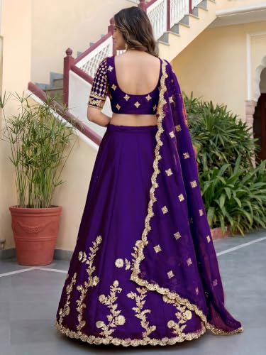 Zeel Clothing Women's Thread and Sequins Embroidered Work Silk Lehenga Choli With Dupatta (5135-Purple-Women-Lehenga-Choli-Latest; Free size) (Purple)