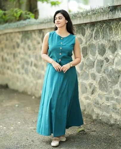 ZIVORY FASHION Women Cotton Sleeveless Top & Flared Skirt Set, Solid Summer Co-Ord Set, Stylish Casual Comfortable Outfit (in, Alpha, M, Regular, Blue)
