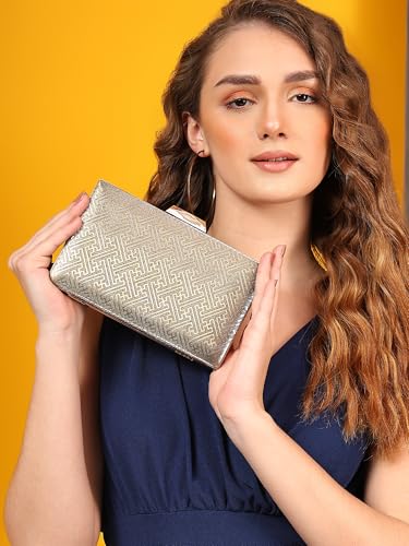 Crusset Women's Glitz Framed Clutch | Ladies Gold Purse Handbag with Detachable Chain Sling Strap CL20736 (1, Lite Gold1, Small)