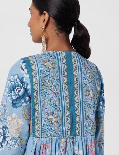 Biba Women Dull Blue Cotton Flared Printed Kurta_38
