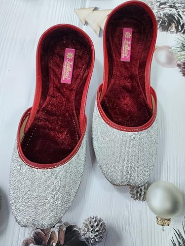 Fulkari Formal Shoes for Women – Elegant & Comfortable Office Wear, Stylish Leather Finish, Cushioned Insole, Ideal for Work, Business Meetings & Formal Event's (White Silver,Size-6)