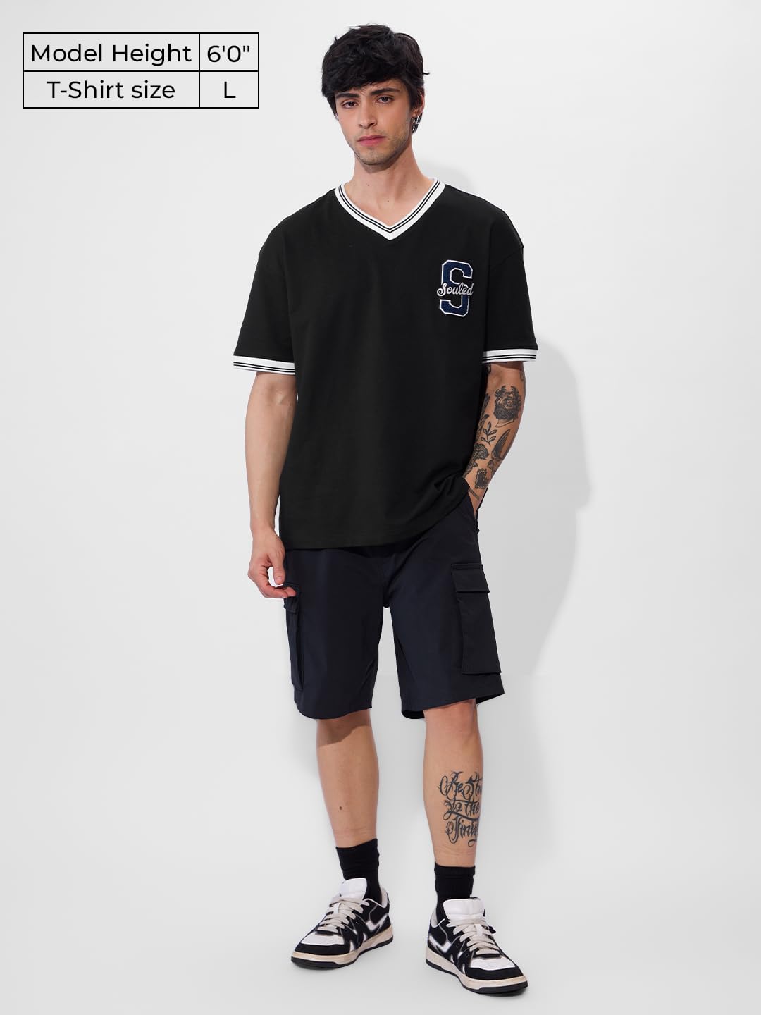 The Souled Store Varsity T-Shirt: Blue Blaze Oversized T-Shirt for Men Boys Cotton Casual Half Sleeves Baggy Loose Fit Drop Shoulder Round Neck
