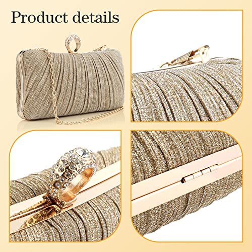 Mastyle® Pleated Glitter Clutch Bag With Metal Shimmer Lock Closure For Women
