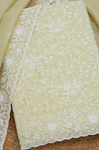 Soch Womens Light Green Kota Embroidered Unstitch Dress Material With Thread Work