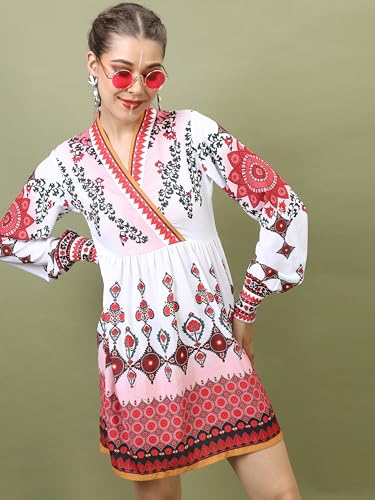 Vishudh Women Sleeveless V-Neck Dress VNa1001989 Multicolor L