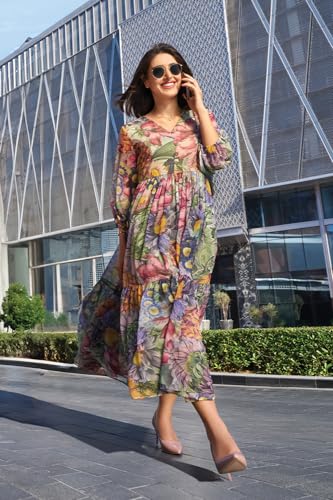 W for Woman Multi-Coloured Floral Printed Tiered Dress (Size: M)-24FEW11256-123567