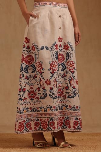 Soch Womens Beige Cotton Slub Floral Printed Co-Ords Set