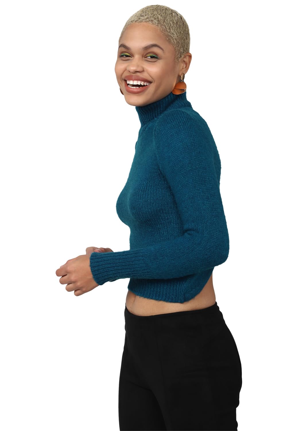 FOREVER 21 Women's Acrylic Turtle Neck Sweater (598146_Blue