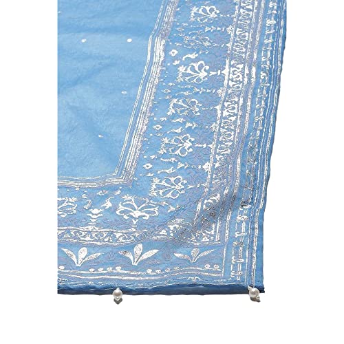 Biba Rayon Women's Ethnic Blue Kurta Suit Set (Size_S), small