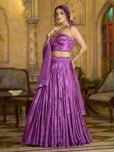 PURVAJA Women's Chinon/Art Silk Semi-Stitched Lehenga choli (Hiya-Lilac_Free Size)