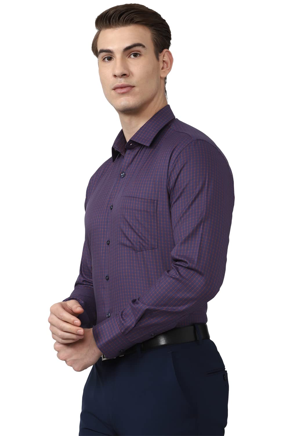 Van Heusen Men's Slim Fit Shirt (VHSFRSLBW08297_Multi-Purple 40)