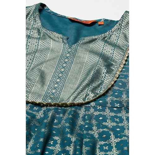 Rangriti Women Teal Blue Liva Kalidar Dress_32