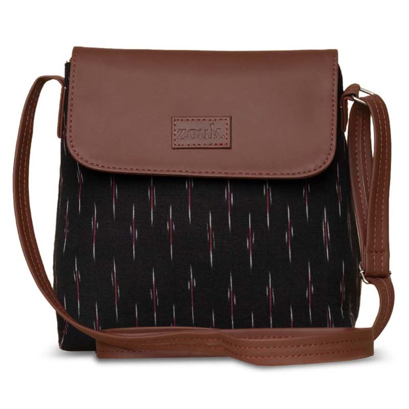 ZOUK Flap Sling Bag | Crossbody Bags for Women | Women's Handbags | Stylish | Vegan Leather Evening Bag | Travel & Office Use | Purse and Wallet | Ikat GreRed Print