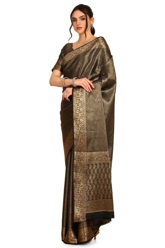 Soch Womens Black Ethnic Motifs Woven Design Zari Silk Blend Saree