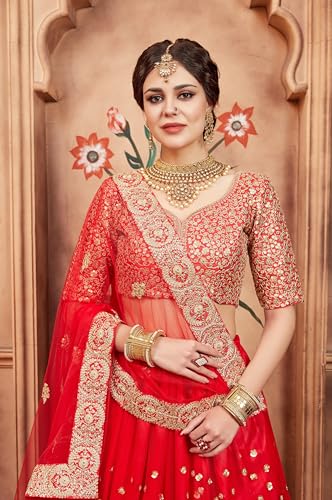AG Clothing Women's Net Semi Stitched Lehenga Choli With Dupatta | Dori And Sequin Embroidery Pattern | Traditional, Wedding, Ethnic Wear Lehenga (AD-EUPHORIAO1-VOL4-3606-Red)
